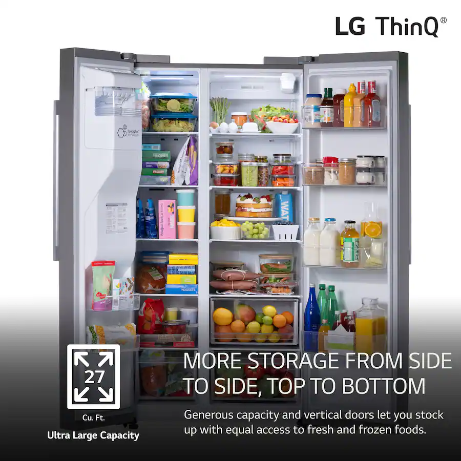 LG 26.6 Cu. Ft. Side-by-Side Smart Refrigerator with External Ice and Water - Stainless Steel — image 3